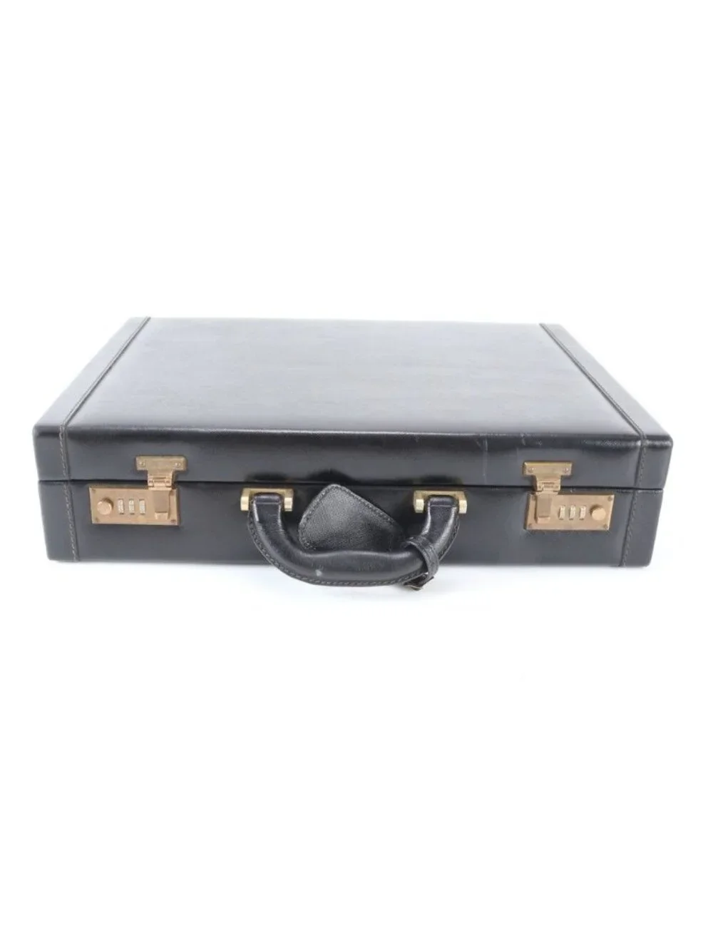 Prada Leather Attache Case Hard Document Business Briefcase Black